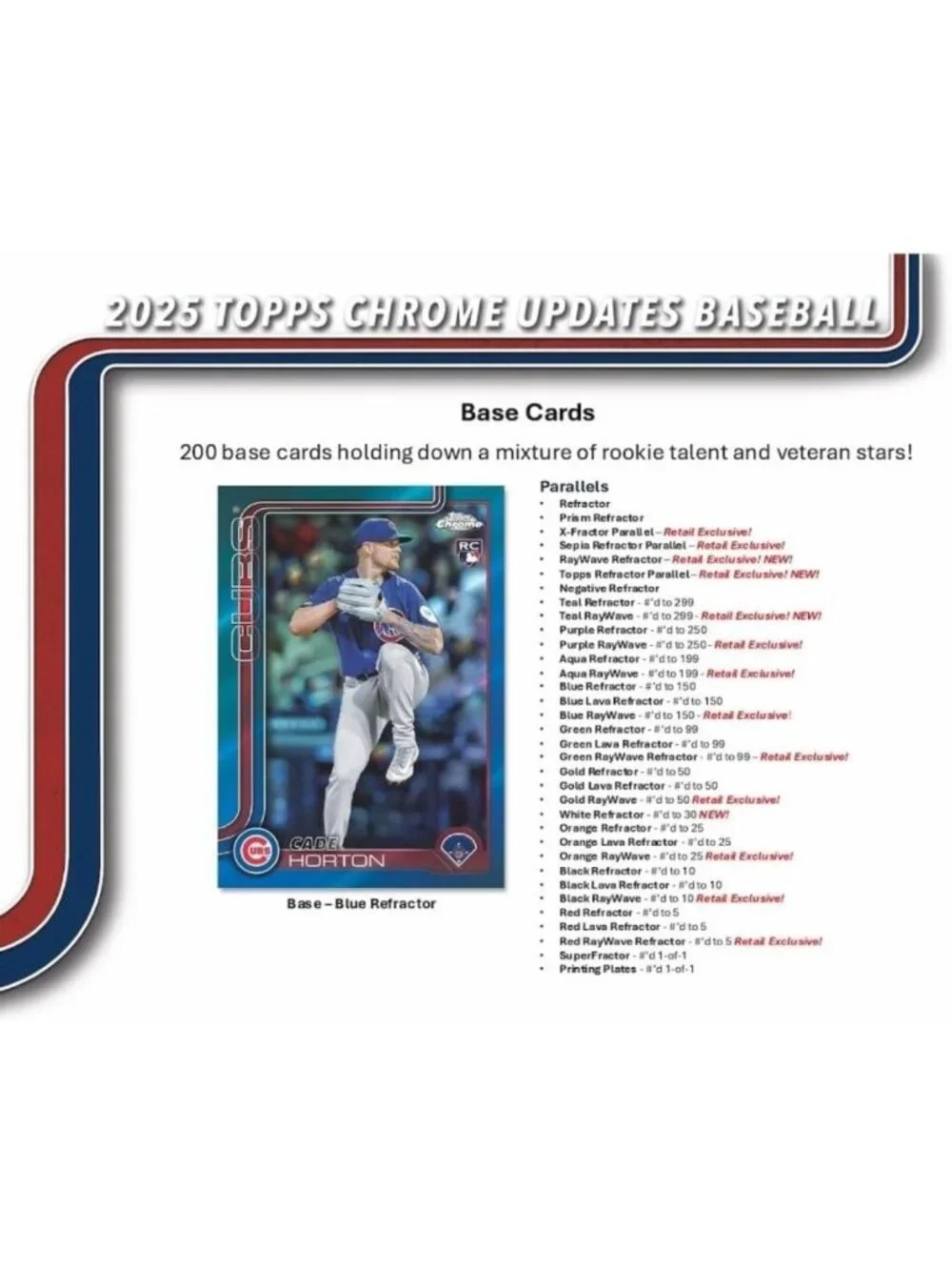 2025 Baseball Mega Box - Topps Chrome Update, 2 Raywave Parallels, Trading Cards